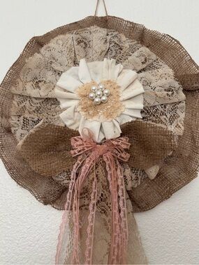 Handmade Rustic Farmhouse Lace Wall Decor Cream,Blush Pink Custom Final Sale